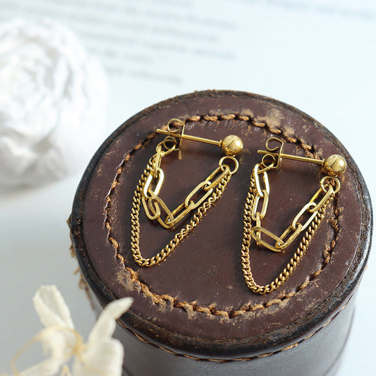 Indifference Trend Tassel Chain Titanium Steel Earrings