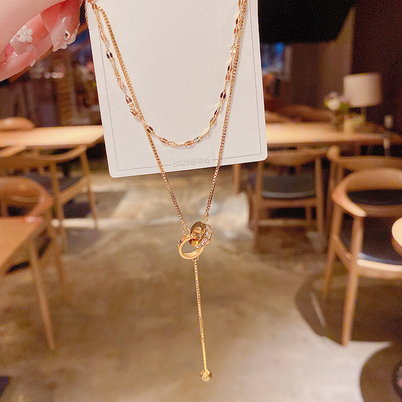 Women's Titanium Steel Double Layer Twin Cold Style Clavicle Necklaces