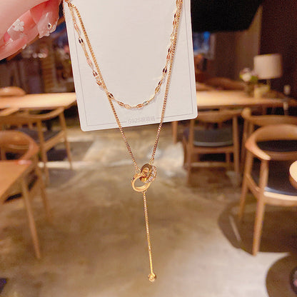 Women's Titanium Steel Double Layer Twin Cold Style Clavicle Necklaces