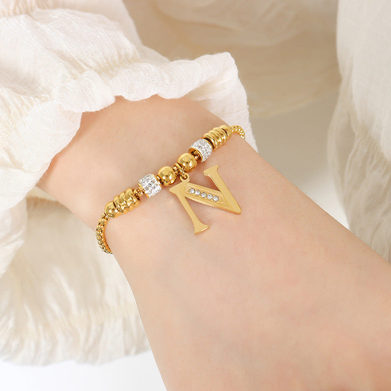 Gold English Letters Pendant Rhinestone Tassel Bracelets