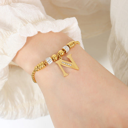Gold English Letters Pendant Rhinestone Tassel Bracelets