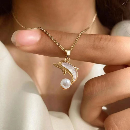 Women's Dolphin Affordable Luxury Fashion Pearl Love Necklaces