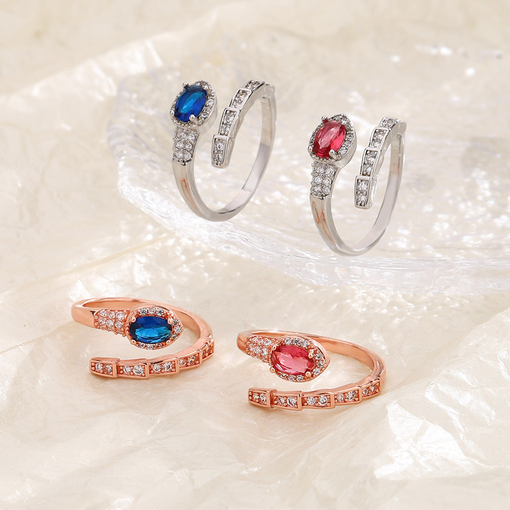 Affordable Luxury Style Red And Blue Diamond Simulated Snakes Rings