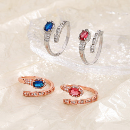 Affordable Luxury Style Red And Blue Diamond Simulated Snakes Rings