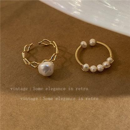 Retro Freshwater Pearl Woven Open Index Rings