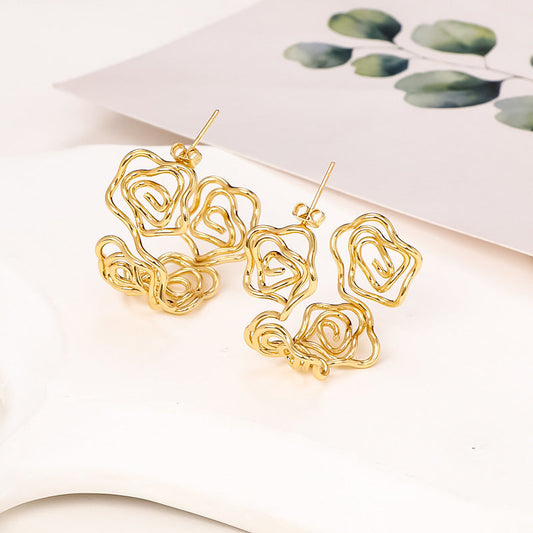 Women's Hollow Flower Shaped Ear Color Retention Earrings