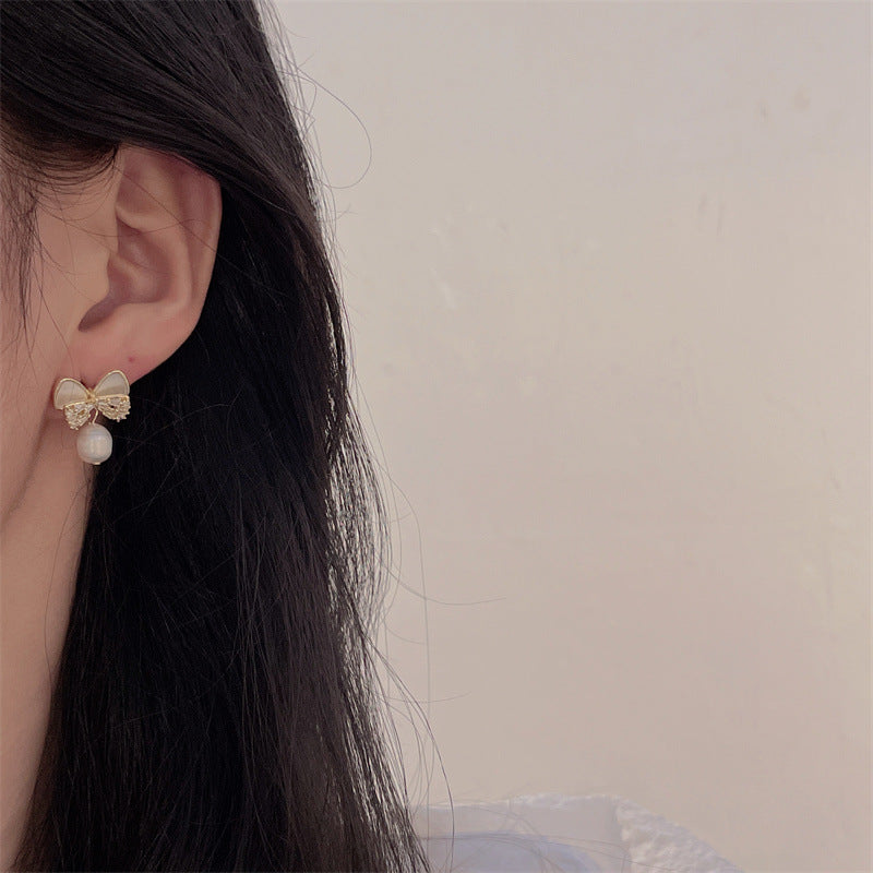 Pearl Female Sweet Elegance High-grade Sier Earrings