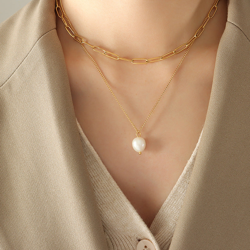Cold Style Freshwater Pearl Pendant Twin Female Necklaces