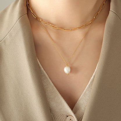 Cold Style Freshwater Pearl Pendant Twin Female Necklaces