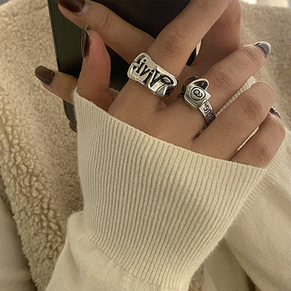 Irregular Metal Letters Female Retro Personality All Match Rings