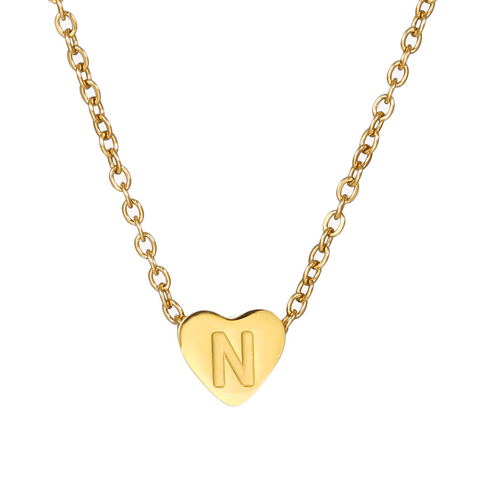 Gold Stainless Steel Heart-shaped Letter Female Titanium Necklaces
