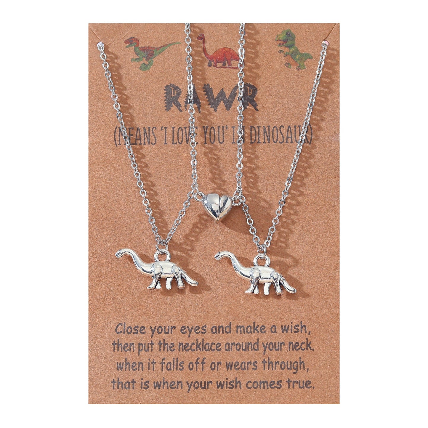 Alloy 3d Little Dinosaur Heart-shaped Magnetic Buckle Couple Necklaces