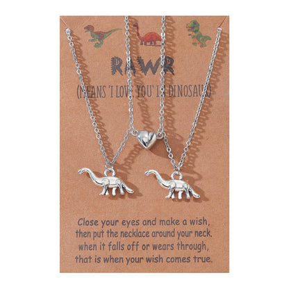 Alloy 3d Little Dinosaur Heart-shaped Magnetic Buckle Couple Necklaces