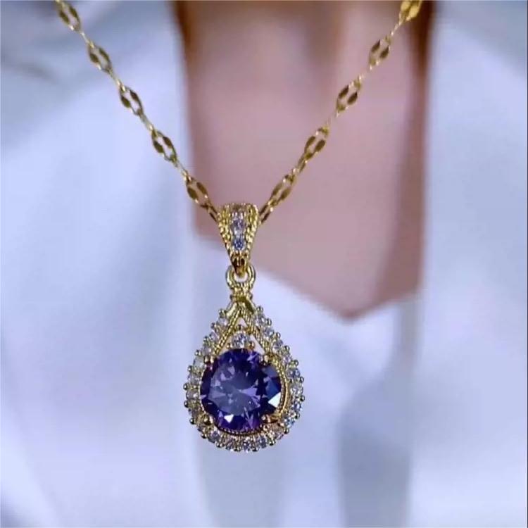 Women's Inlay Purple Zircon Water Drops Fashion Light Luxury Commuter Necklaces