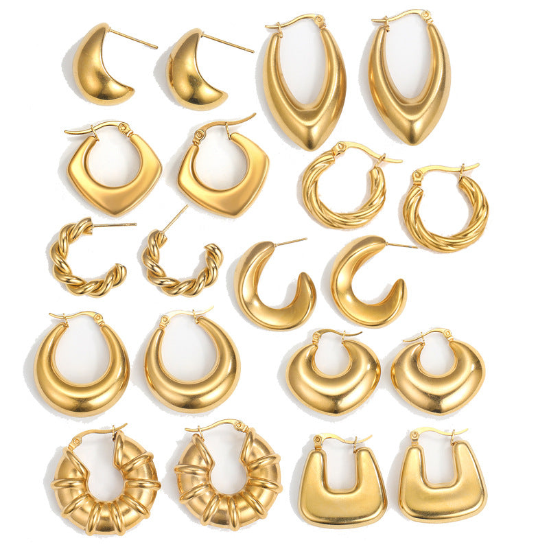 Steel Creative Geometric Letters Shaped Gold Earrings