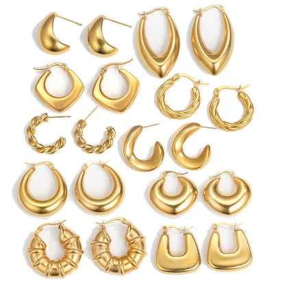 Steel Creative Geometric Letters Shaped Gold Earrings