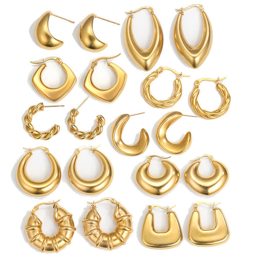 Steel Creative Geometric Letters Shaped Gold Earrings
