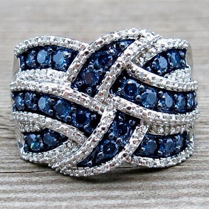 Women's Shi Man Inlaid Sapphire Blue Zircon Rings