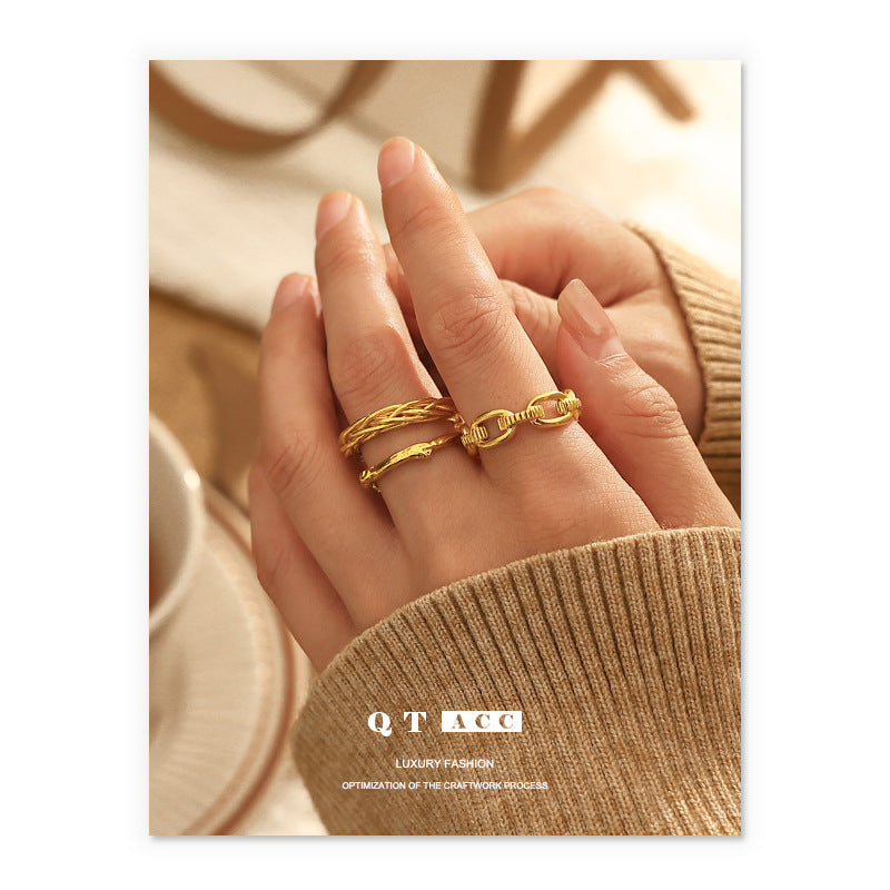 Plating Real Gold Retro Simple Lines Rings