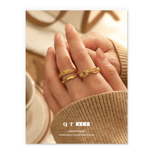 Plating Real Gold Retro Simple Lines Rings