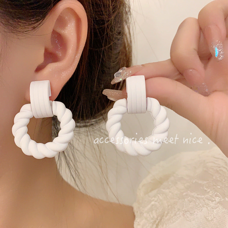 Needle Colored Series Square Round Fresh Earrings