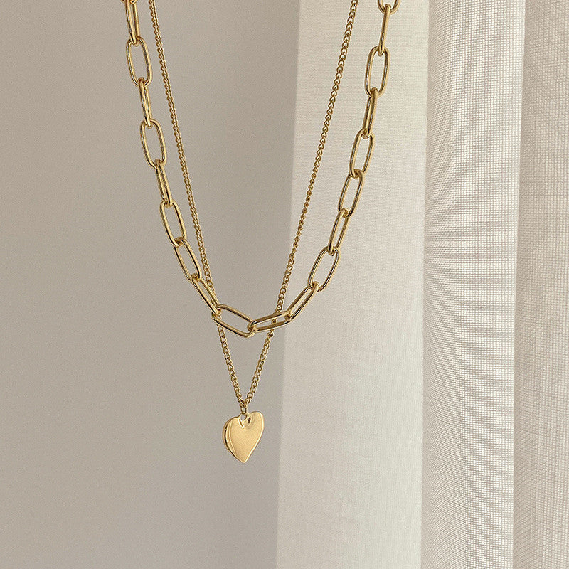 Gold Heart Chain Double Layer Twin Necklaces
