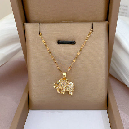 Light Luxury Real Gold Three-dimensional Elephant Necklaces