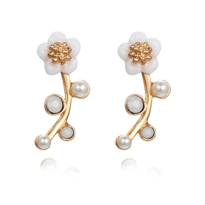 Women's Flower Pearl Gold And Sier Small Earrings