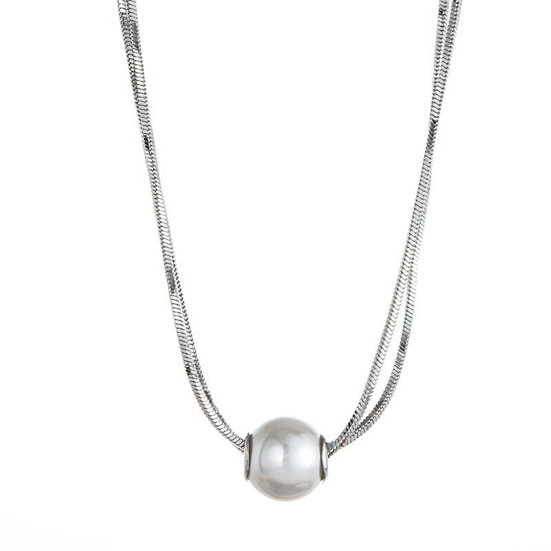 Women's Double Layer Twin Large Pearl Niche Design Necklaces