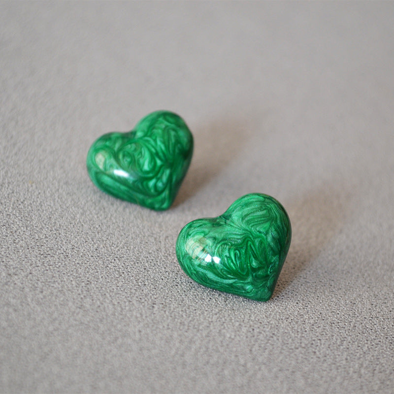 Trendy Vintage Love Heart Pearlescent Enamel Earrings