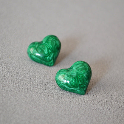 Trendy Vintage Love Heart Pearlescent Enamel Earrings