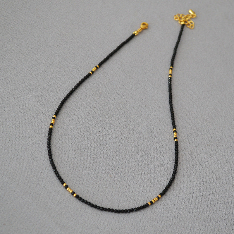 Shiny Carved Black Pointed Crystal Small Golden Necklaces