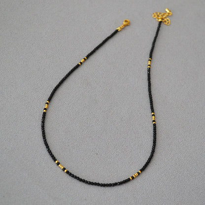Shiny Carved Black Pointed Crystal Small Golden Necklaces