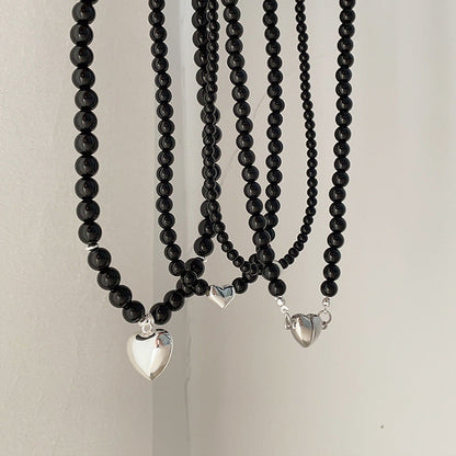 Women's Stringed Pearls Metal Heart Design Sense Niche Retro Necklaces