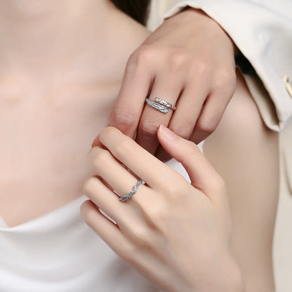 Simple Irregular Sterling Sier Design Texture Chinese Valentine's Rings