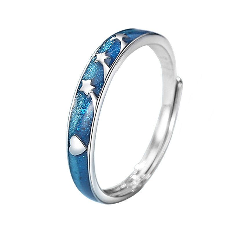 Sier Bright Star River Couple Fresh Rings