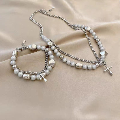 Women's & Men's & Reflective Pearl Cross Hip Hop Necklaces