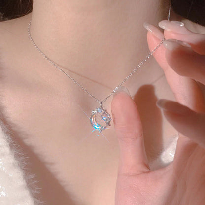 Steel Korean Style Graceful And Fashionable Star Moon Moonstone Necklaces