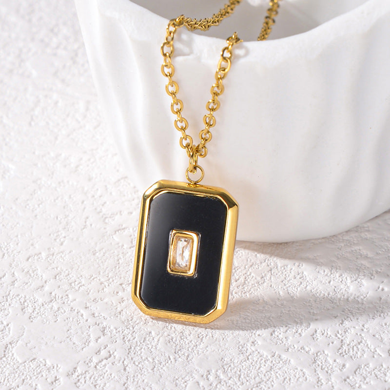 Women's Retro Titanium Steel Square Natural Stone Necklaces