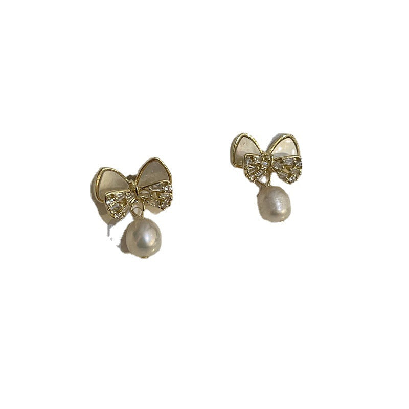 Pearl Female Sweet Elegance High-grade Sier Earrings