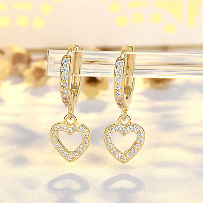 Sier Heart-shaped Ear Clip Female Fresh Refined Rhinestone Earrings