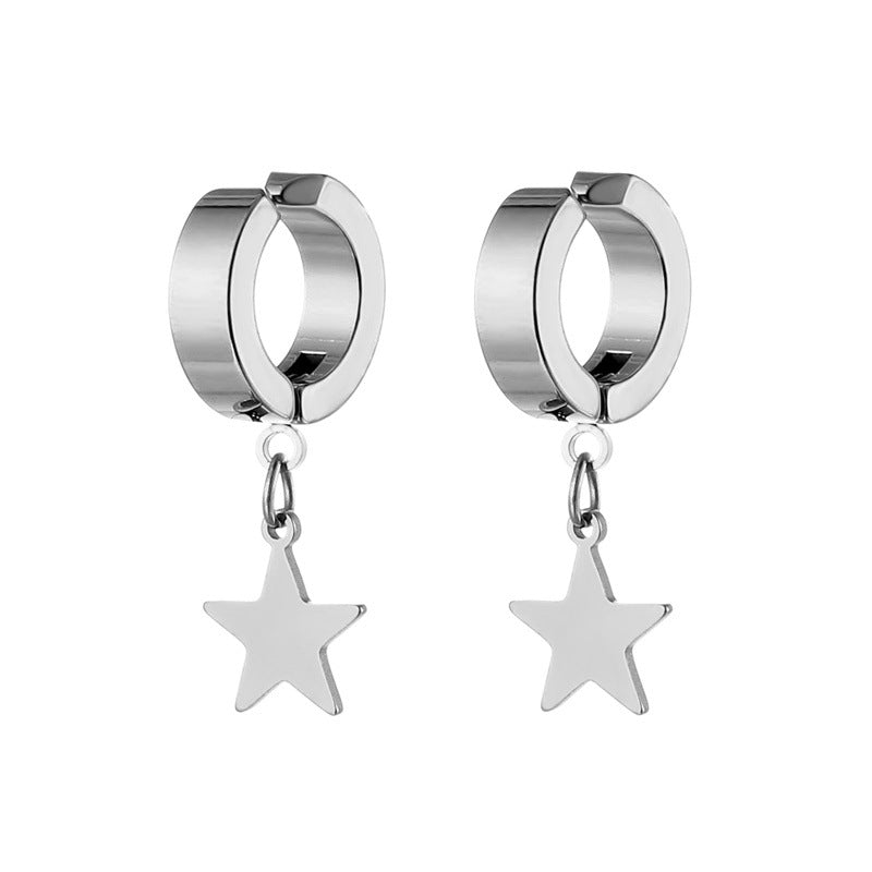 Women's & Men's & Titanium Steel Pentagram Star Pendant Earrings