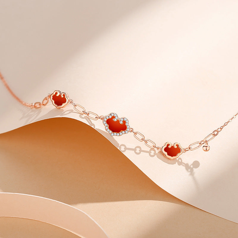 Women's Sterling Sier Red Agate Clavicle Chain Necklaces