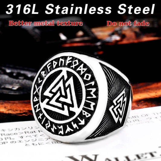 Men's Retro Compass Titanium Steel Triangle Viking Rings