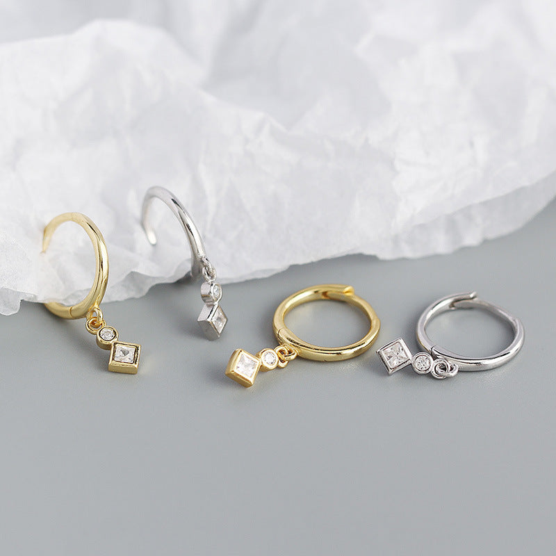 Sier Geometric Cold Style Square Diamond Earrings