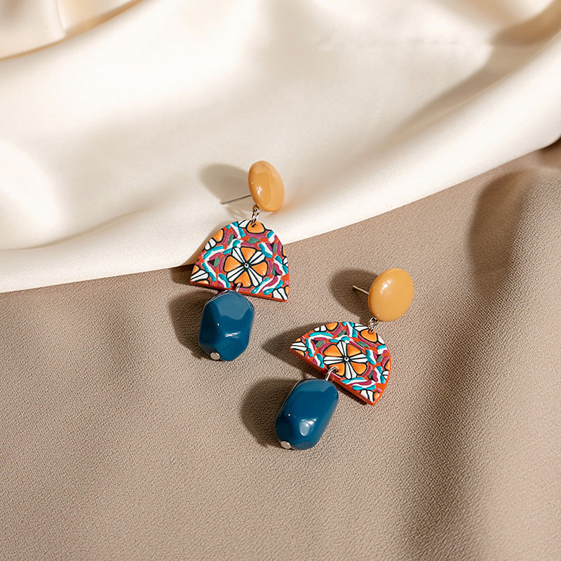 Contrast Color Acrylic Irregular Geometric Personalized Long Eardrops Earrings