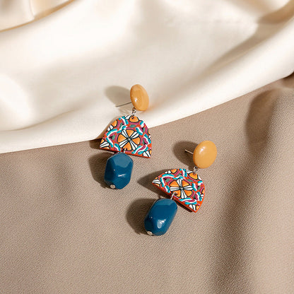 Contrast Color Acrylic Irregular Geometric Personalized Long Eardrops Earrings