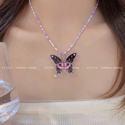 Butterfly Beaded Dopamine Wear Fresh Bead Necklaces