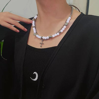 Women's & Men's & Reflective Pearl Cross Hip Hop Necklaces