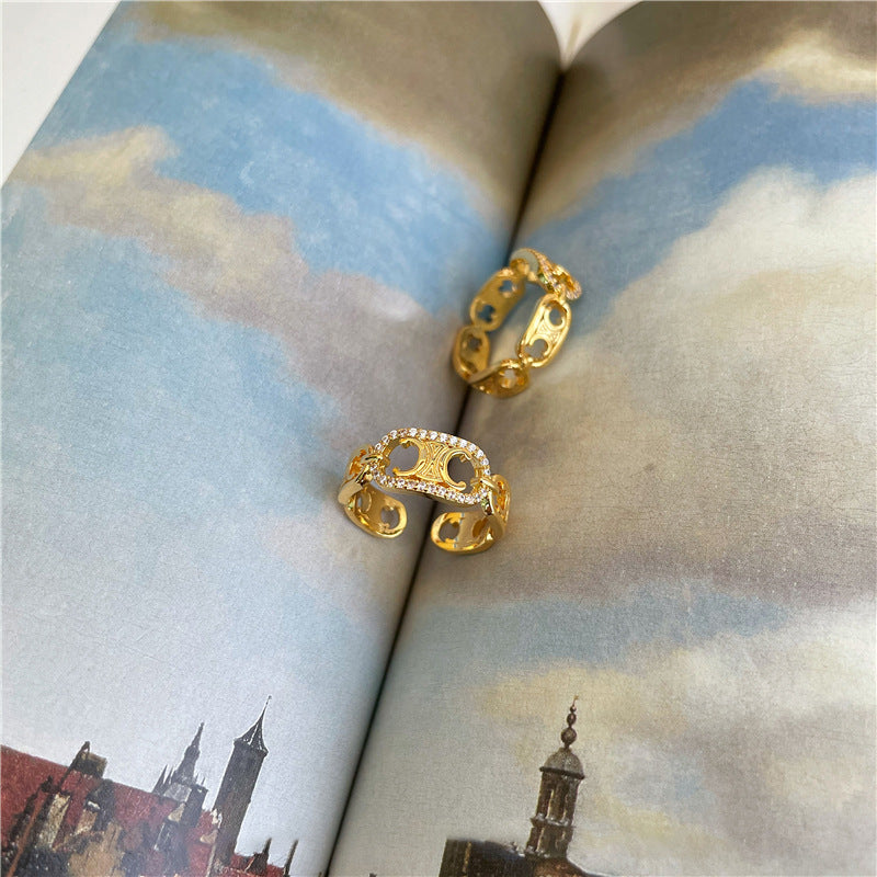 Diamond Female Light Luxury Hollow Open-end Rings